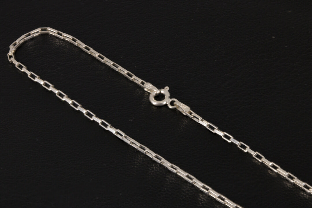 Long box chain 24 inch sterling silver on a black background