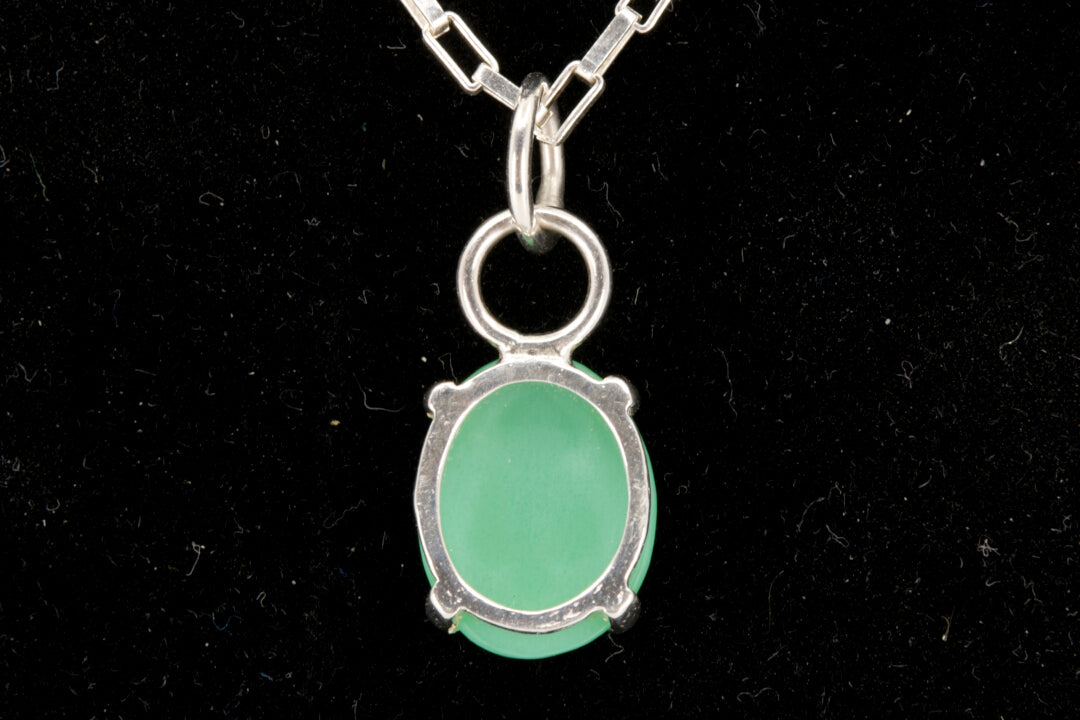 Apple Green Australian Chrysoprase Pendant set in Sterling Silver back side picture