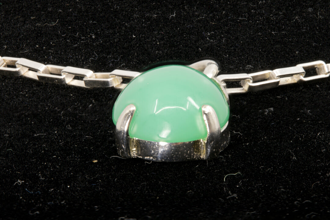 Apple Green Australian Chrysoprase Pendant set in Sterling Silver top view picture