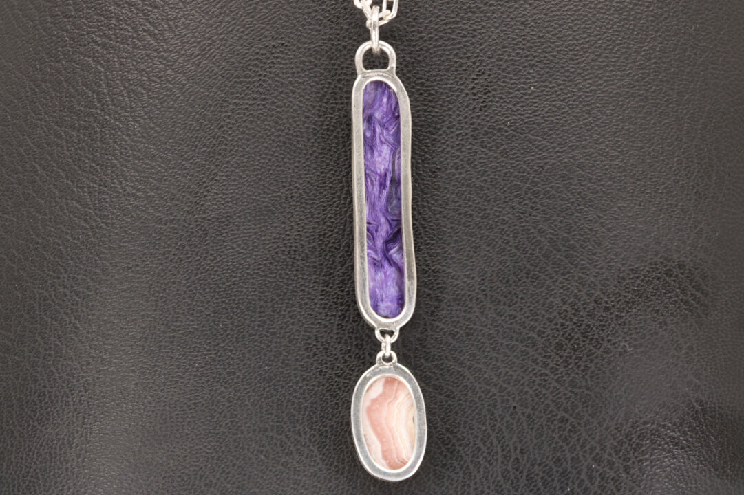 Charoite And Rhodochrosite Pendant Set In Sterling Silver