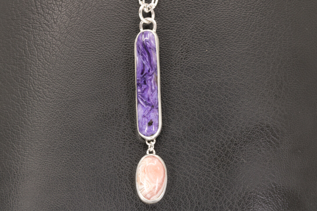 Charoite And Rhodochrosite Pendant Set In Sterling Silver