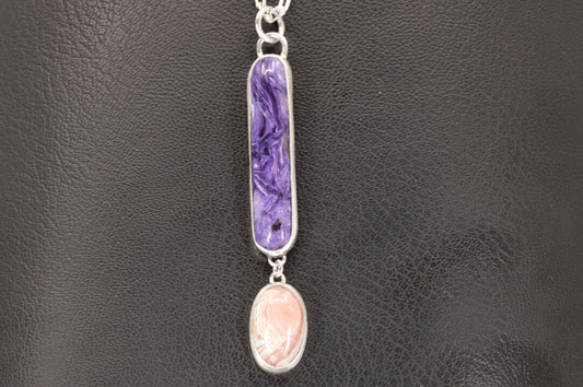Charoite And Rhodochrosite Pendant Set In Sterling Silver