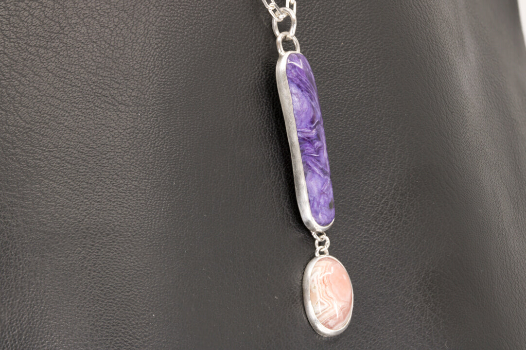 Charoite And Rhodochrosite Pendant Set In Sterling Silver