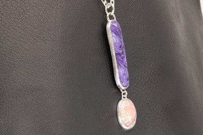 Charoite And Rhodochrosite Pendant Set In Sterling Silver