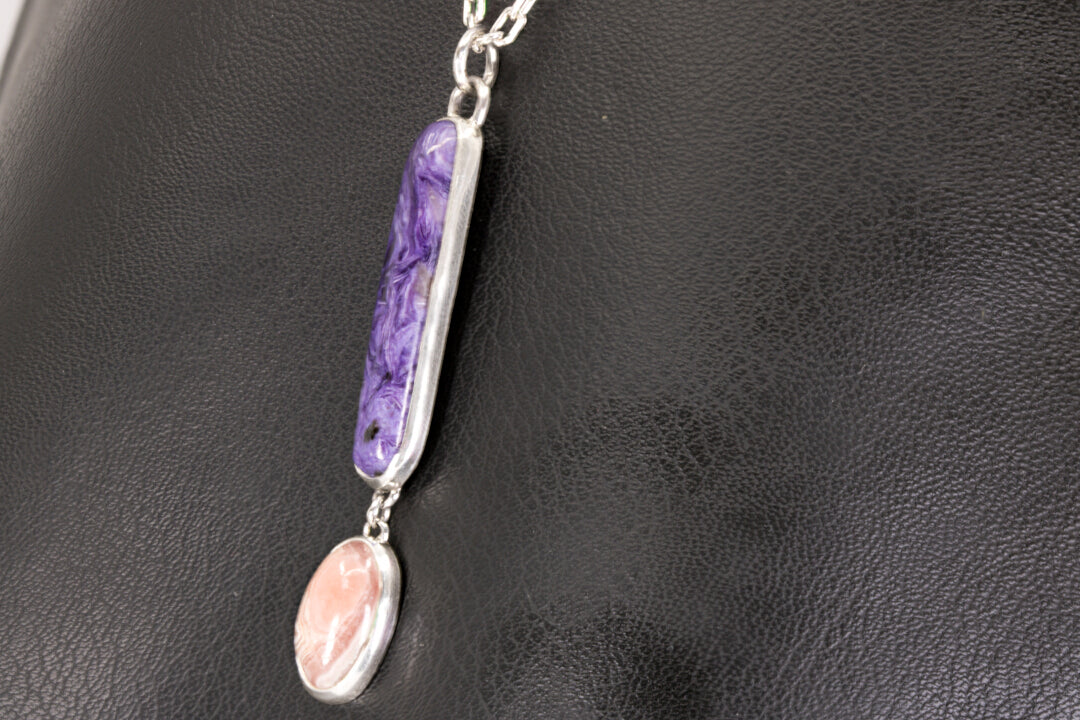 Charoite And Rhodochrosite Pendant Set In Sterling Silver