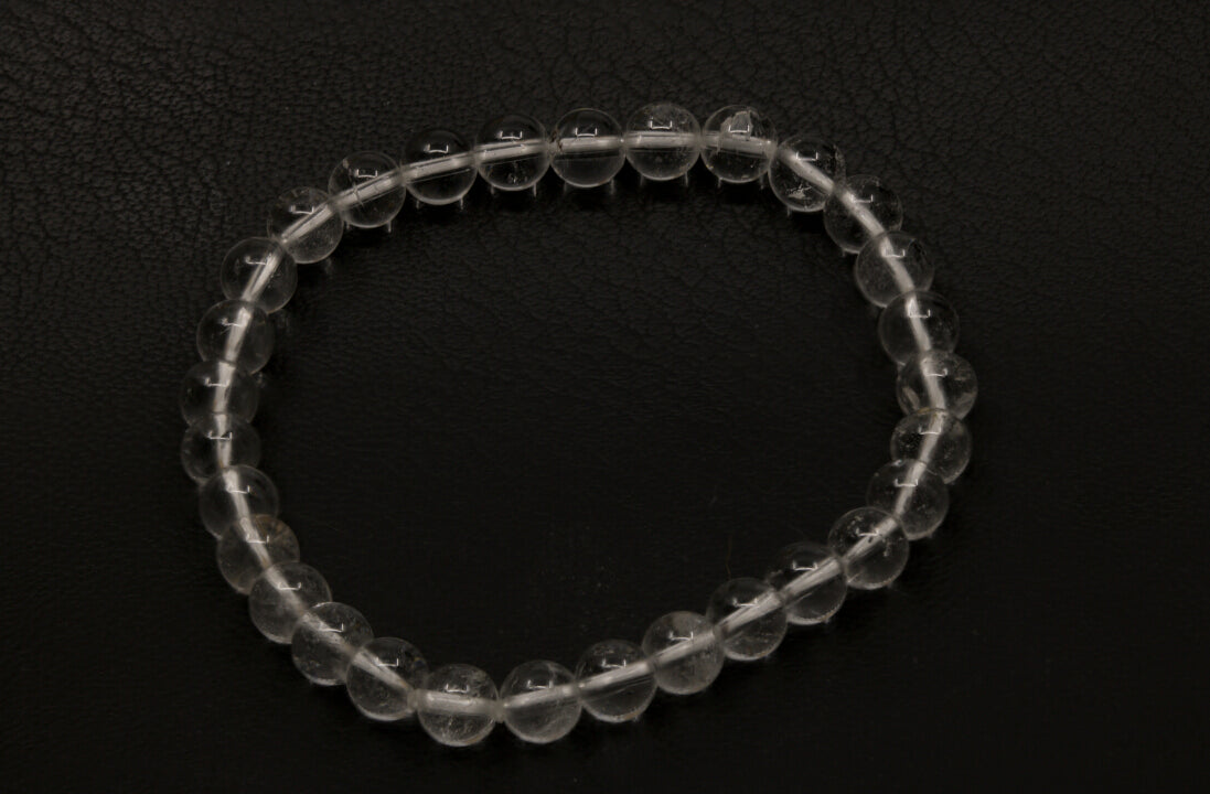 Clear Quartz Stretchy Bracelet, 6 mm clear quartz spheres