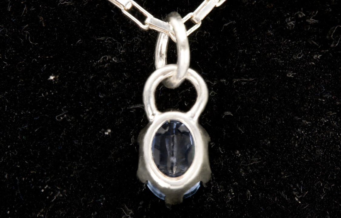 Natural Faceted Oval-Cut Royal Blue Kyanite Pendant set in Sterling Silver. 2.1 ct. stone. Back view picture.