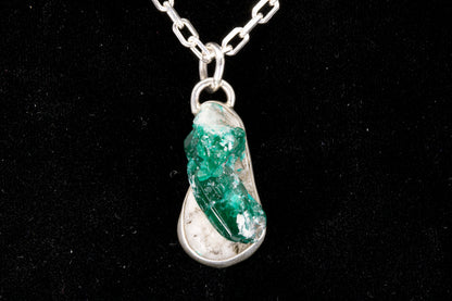 Green Apatite crystal Pendant stuck in its natural white rock matrix set in a sterling silver