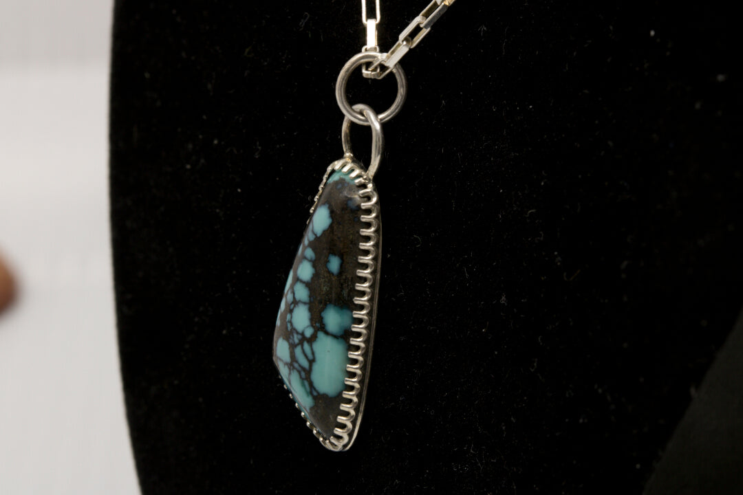 Hubei Turquoise Pendant set in Sterling Silver right side photo