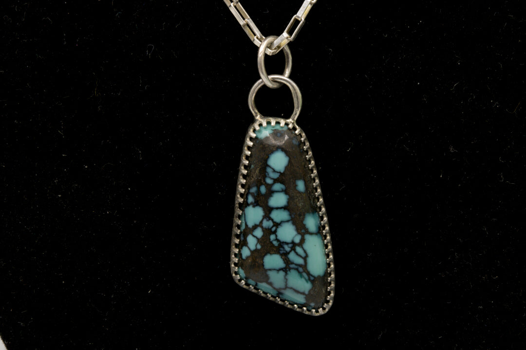 Hubei Turquoise Pendant set in Sterling Silver front photo