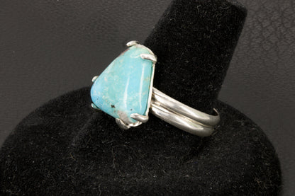 Arizona Turquoise with Pyrite and Quartz set in a double half round sterling silver ring band right photo.