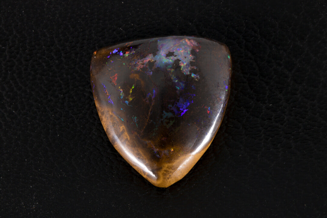 Koroit Boulder Opal Shield Cabochon with bright rainbow flash bottom picture