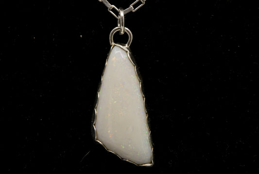 Australian Mintabie White Base Opal Pendant set in Sterling Silver front photo