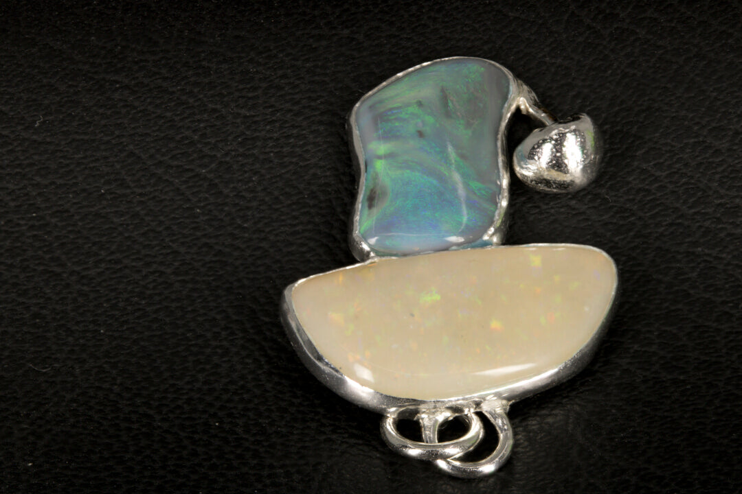 Mintabie Opal and Lightning Ridge Opal Mushroom Pendant set in Sterling Silver bottom picture