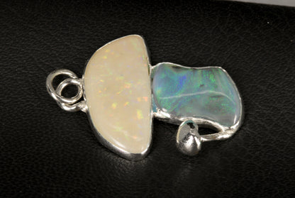 Mintabie Opal and Lightning Ridge Opal Mushroom Pendant set in Sterling Silver left side picture