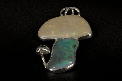 Mintabie Opal and Lightning Ridge Opal Mushroom Pendant set in Sterling Silver front picture