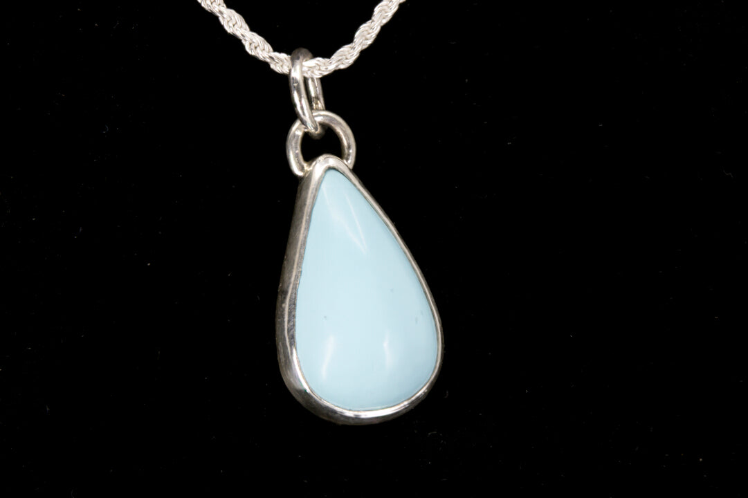 Handcrafted Arizona Turquoise Teardrop Pendant in Sterling Silver right side