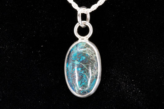 Shattuckite Oval Pendant Set In Sterling Silver