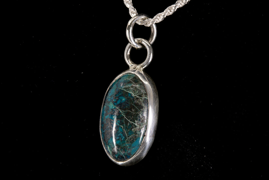 Shattuckite Oval Pendant Set In Sterling Silver