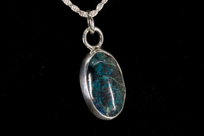Shattuckite Oval Pendant Set In Sterling Silver