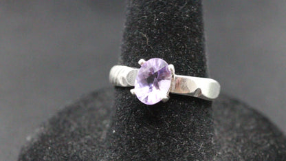 Beautiful oval cut Amethyst ring set in sterling silver with banded ring band, size 7 video