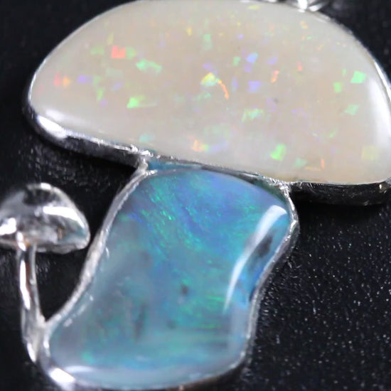 Mintabie Opal and Lightning Ridge Opal Mushroom Pendant set in Sterling Silver video