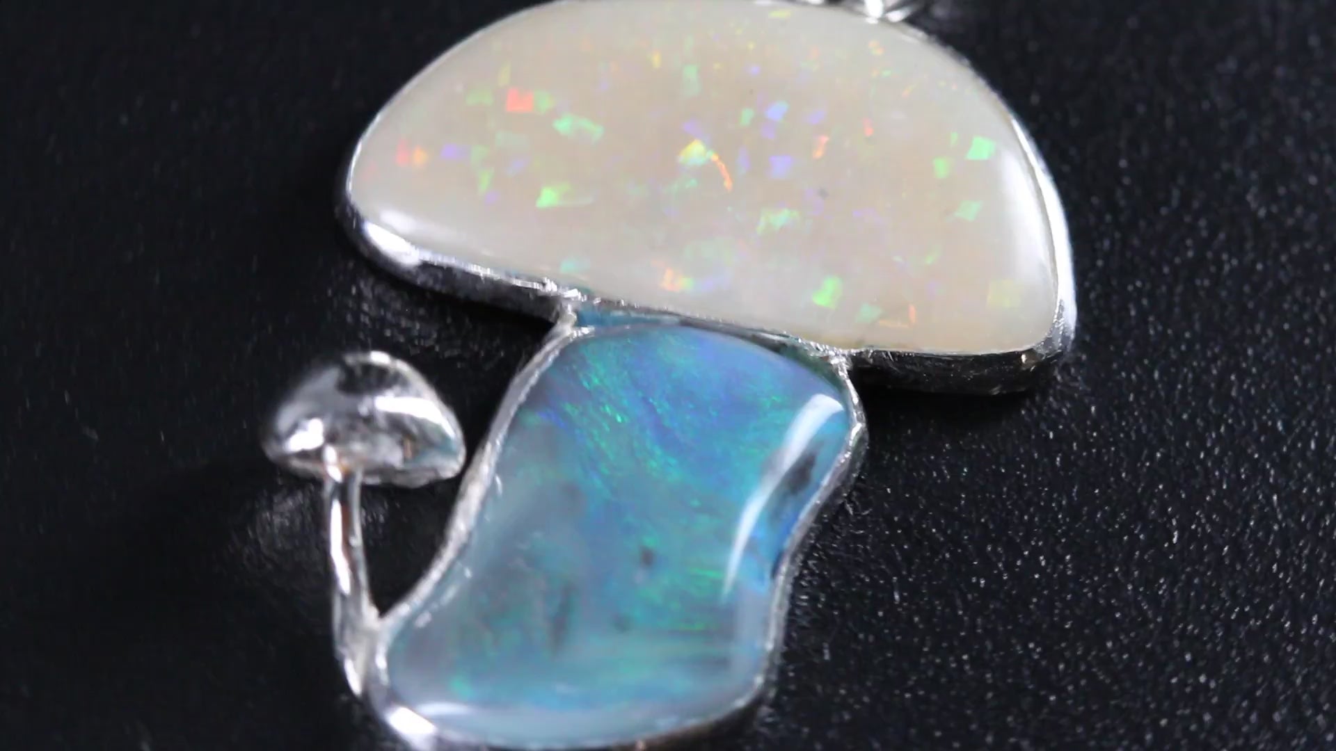 Mintabie Opal and Lightning Ridge Opal Mushroom Pendant set in Sterling Silver video