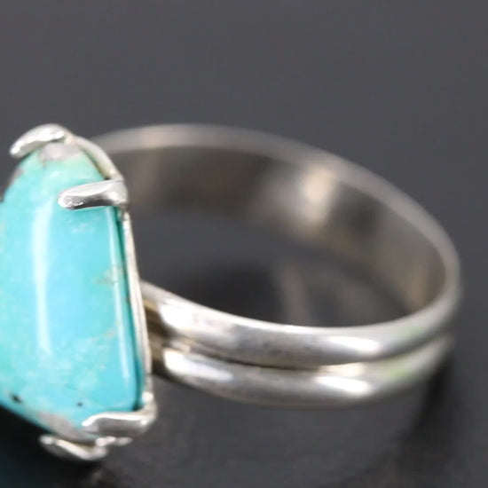 Arizona Turquoise with Pyrite and Quartz set in a double half round sterling silver ring band video