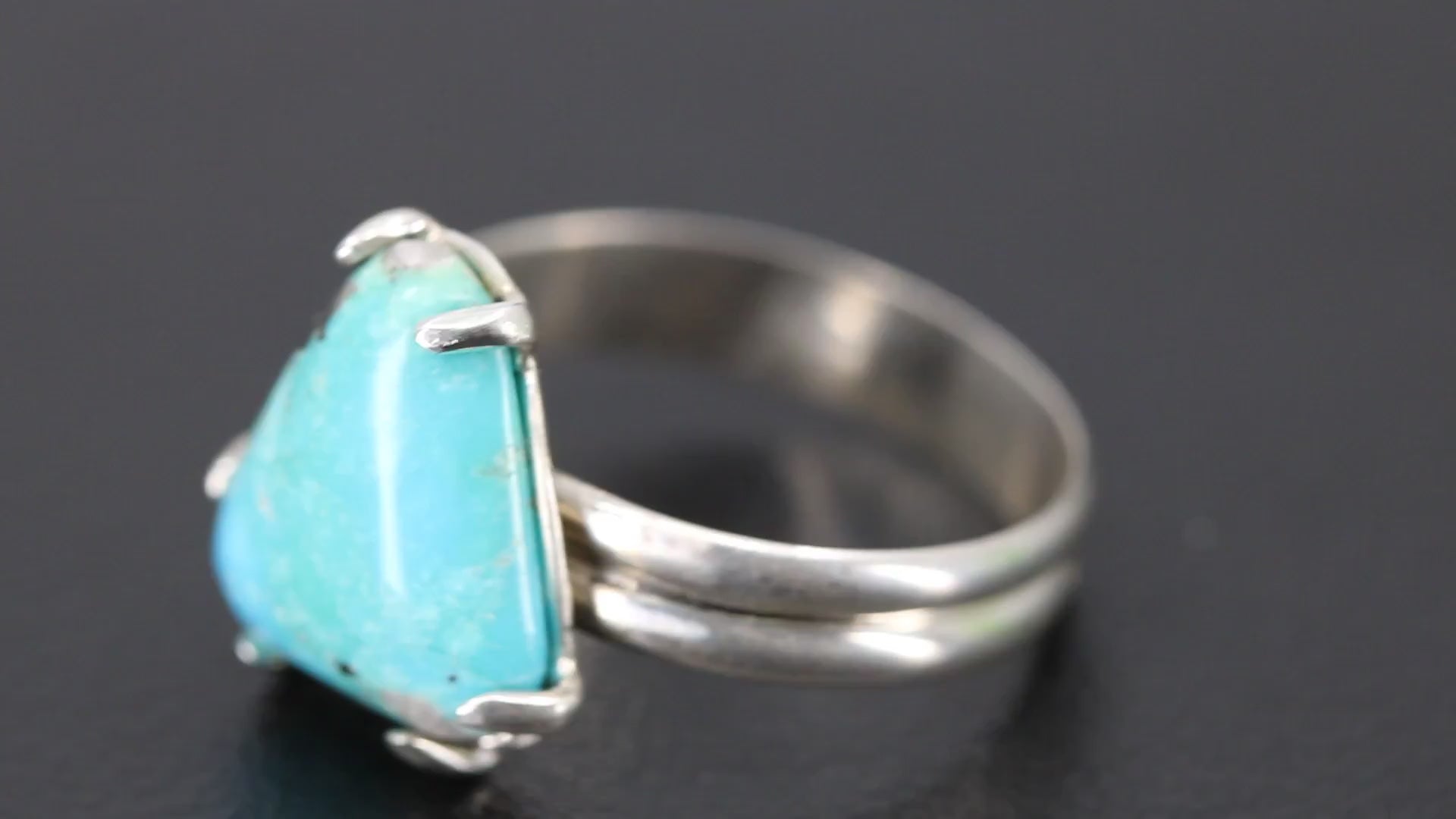 Arizona Turquoise with Pyrite and Quartz set in a double half round sterling silver ring band video