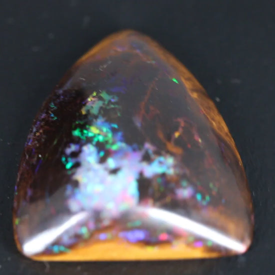 Koroit Boulder Opal Shield Cabochon with bright rainbow flash video